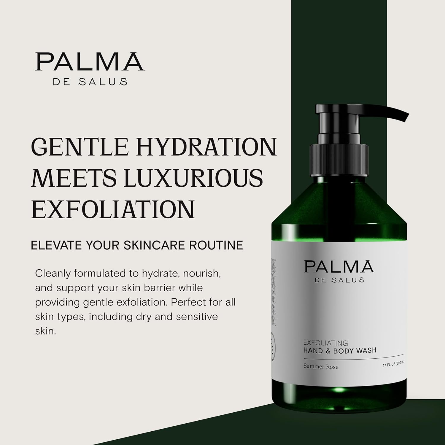 Exfoliating Hand & Body Wash (Organic Summer Rose) | Hydrating Cleanser with Avocado Oil, Betaine from Sugar Beets & Olive Pits โ Plant-Based Scrub for Glowing Skin | 17 fl oz - Image 5