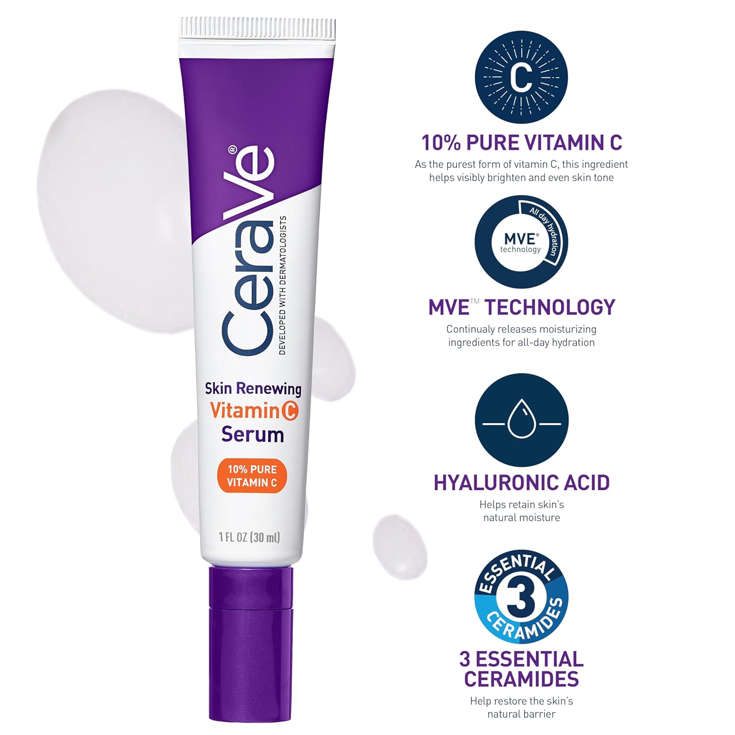 CeraVe Vitamin C Brightening Serum and Caffeine Eye Cream Set 1 oz Each - Image 3
