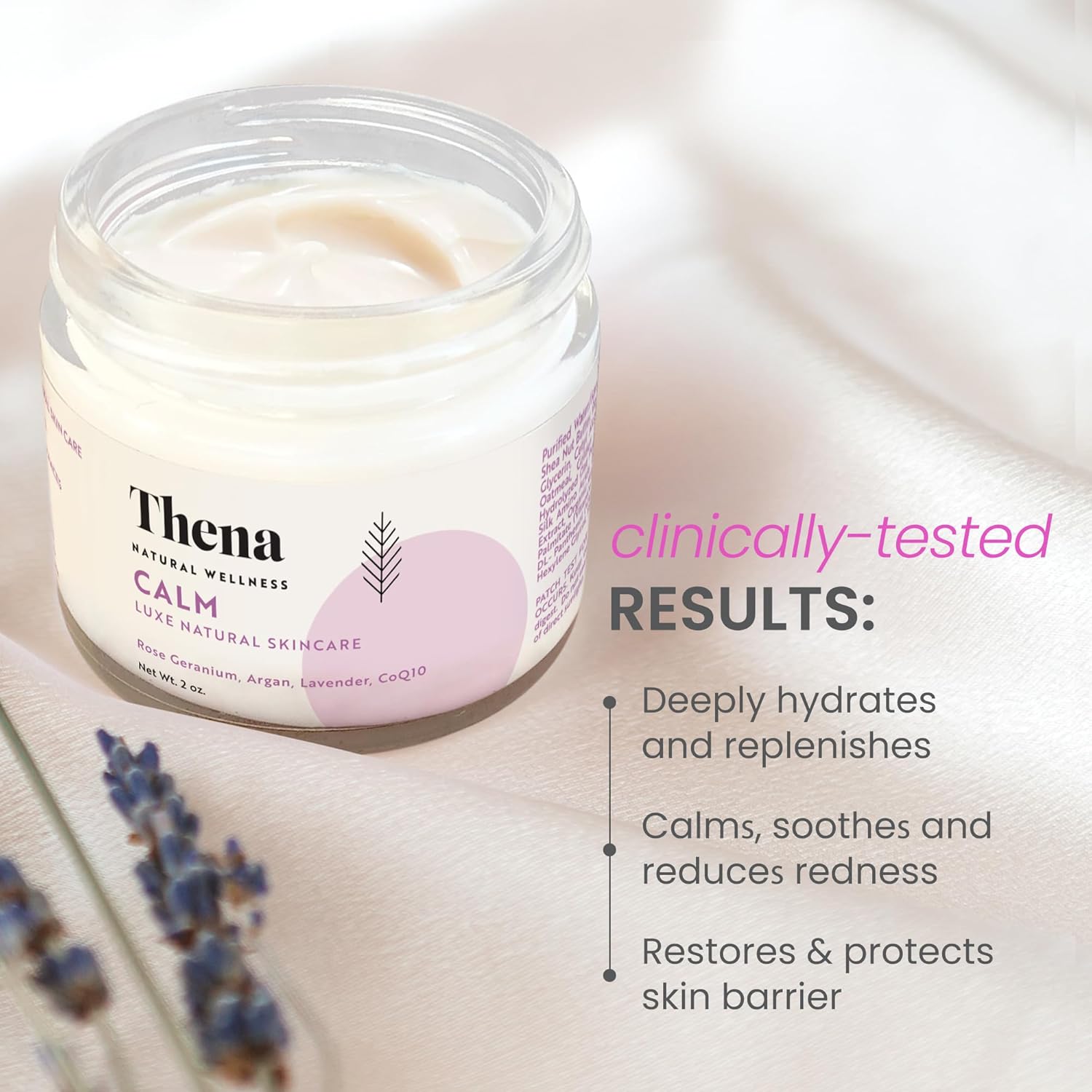THENA CALM Face Moisturizer Cream Organic & Natural Skin Care, Ultra Hydrating With Hyaluronic Acid & Lavender Plant-based Skincare Anti aging Face Cream Dry Skin Facial Moisturizer For Women Men - Image 6