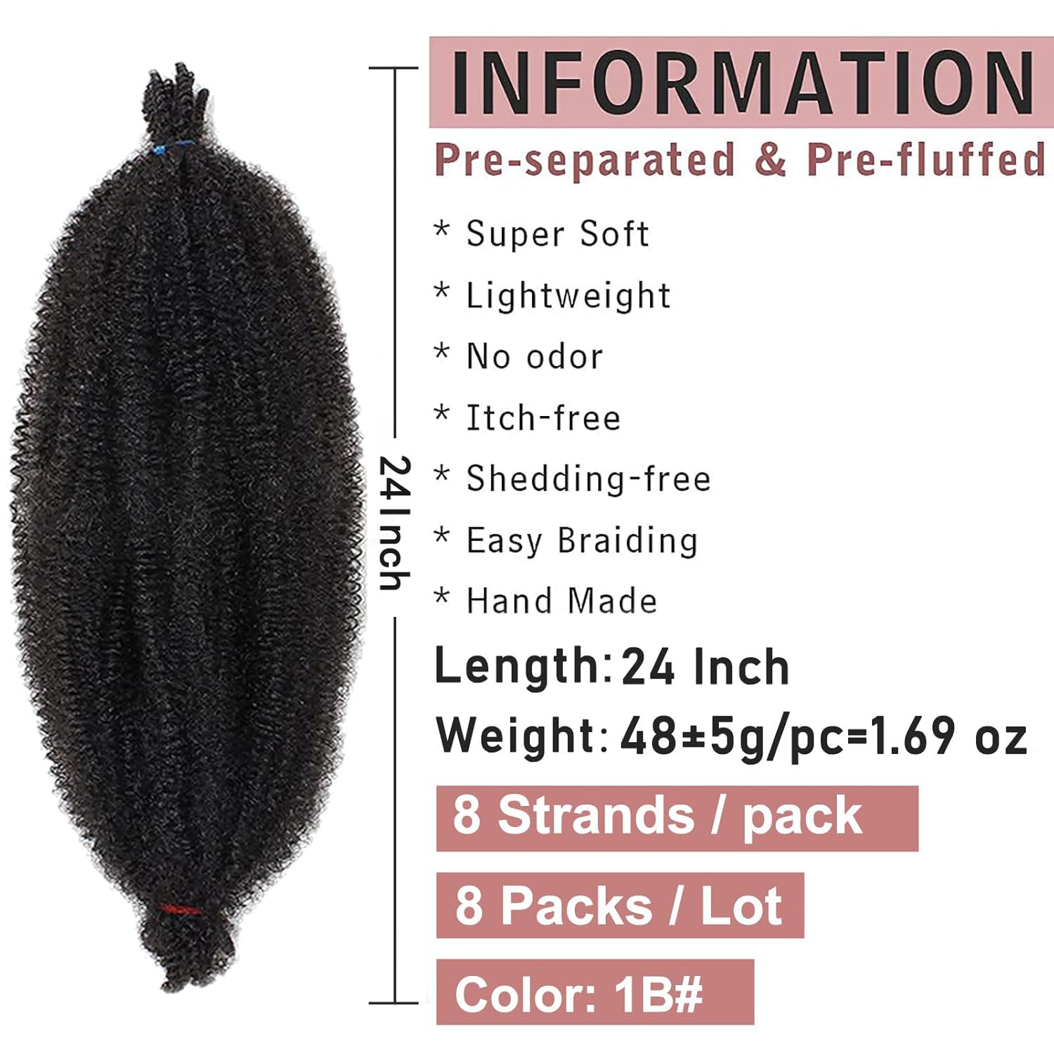 24 Inch Pre-Separated Afro Twist Hair Extensions 8 Packs Natural Black - Image 2