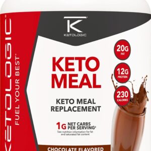 KetoLogic Keto Meal Replacement Shake Powder for Optimal Results + MCT Oil + Grass-Fed Whey - Perfectly Formulated Macros for Ketosis - 20 Servings - Chocolate