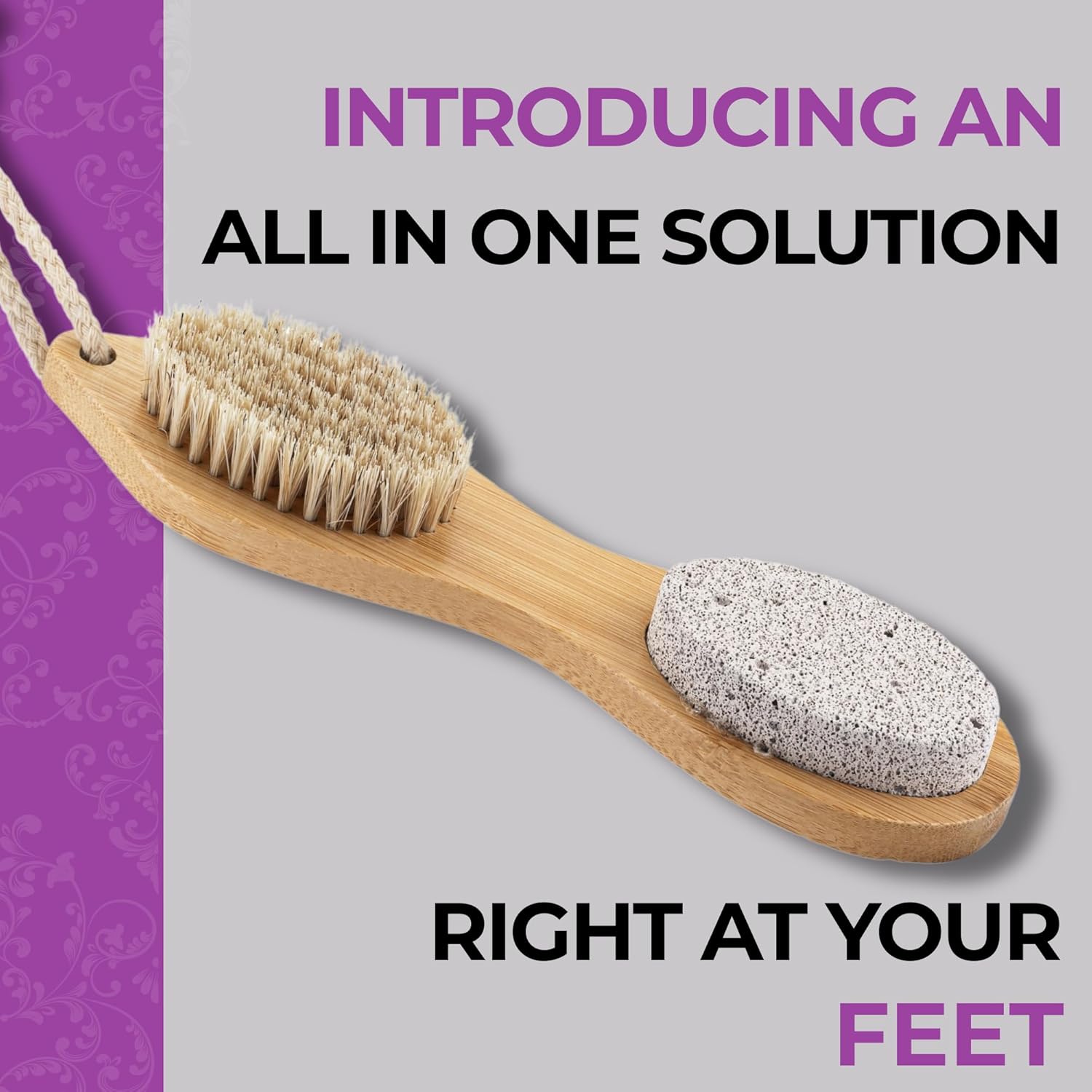 Dermasuri 4 in 1 Exfoliating Foot Scrub Kit - Multi Purpose Foot Care - Natural Bamboo Pedicure Foot Spa Kit - Pumice Stone Callus Remover, Stainless Steel File, Sand Paper Surface, & Dry Brush - Image 2