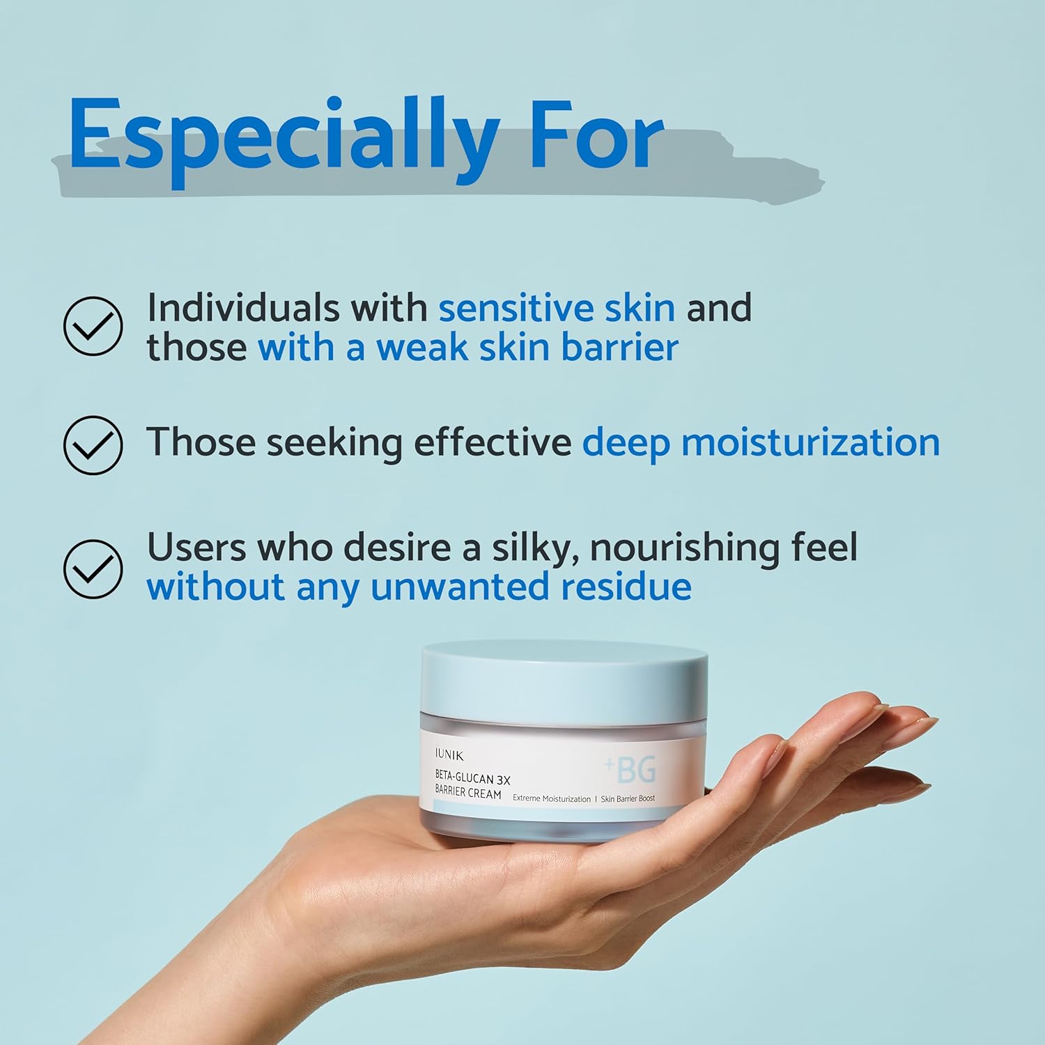 IUNIK Beta-Glucan Non-Sticky Deep Moisture Hydration 3x Barrier Cream Day&Night Moisturizer Quick Absorption Barrier Strengthening for Sensitive Dry Skin with Shea Butter Panthenol Korean Skincare - Image 4