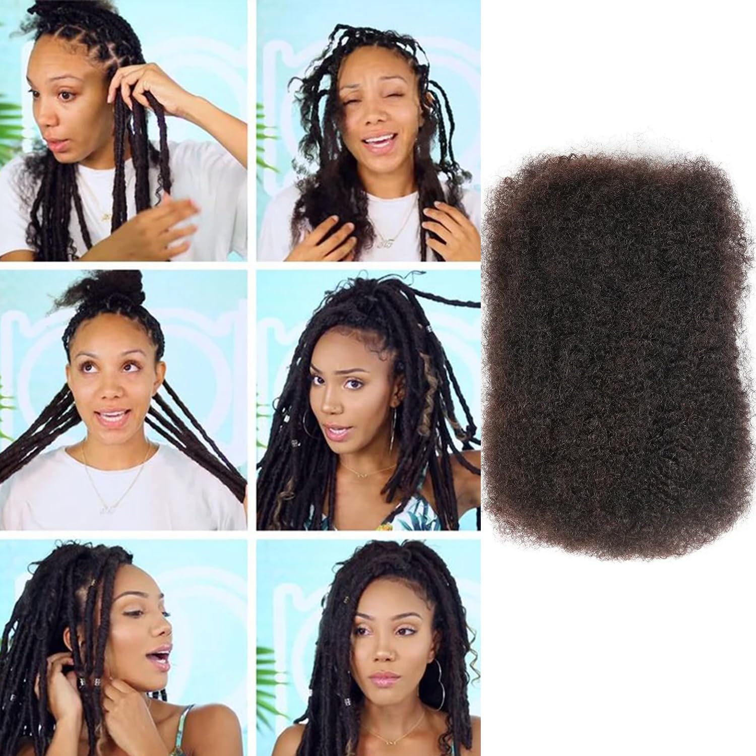 Afro Kinky Bulk Human Hair Extensions 30g Natural Black 12 Inch Dreadlocks - Image 4