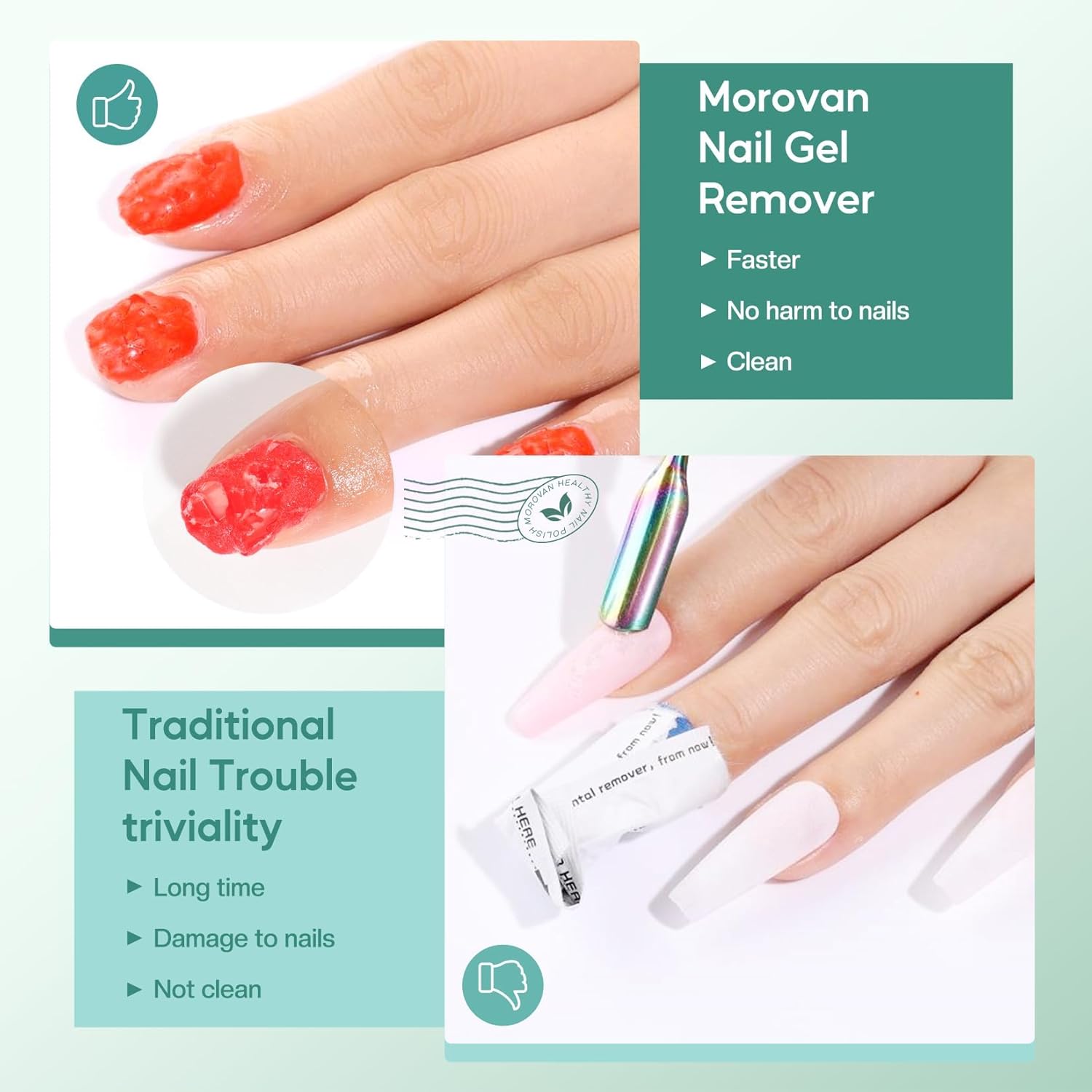 Morovan 3-5 Minute Gel Nail Polish Remover Kit with Liquid Latex Tape and Cuticle Pusher - Image 7