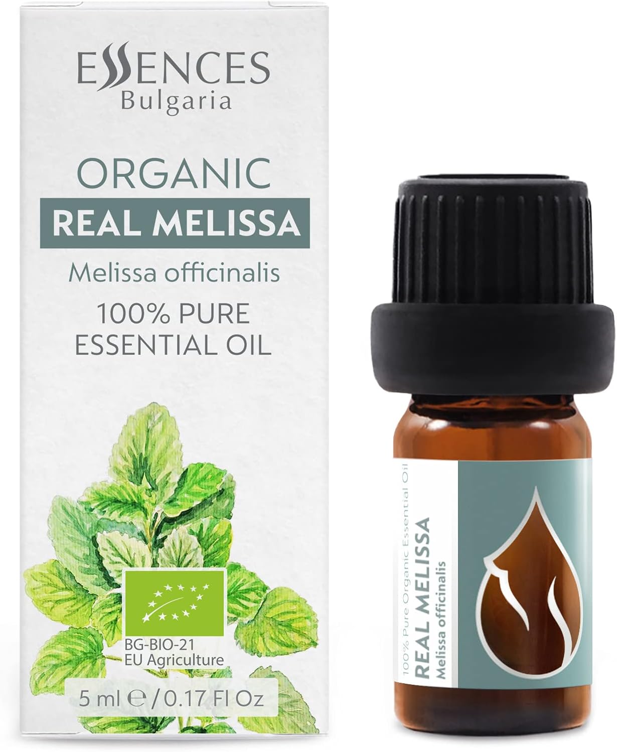 Essences Bulgaria Organic Real Melissa Essential Oil 1/6 Fl Oz | 5ml | Melissa Officinalis | 100% Pure and Natural | Undiluted | Therapeutic Grade | Family Owned Farm | Steam-Distilled | Non-GMO