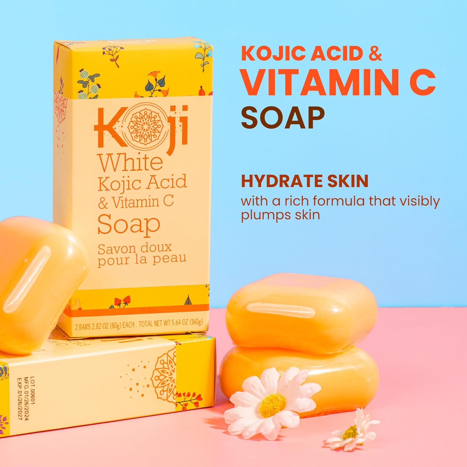Koji White Kojic Acid & Vitamin C Brightening Soap, Hydrating Face & Body For Radiant Glow Skin, Nourishing, Moisturizing, Even Tone Cleansing Bar, Vegan, Paraben-Free, 2.82 oz (2 Bars) - Image 2
