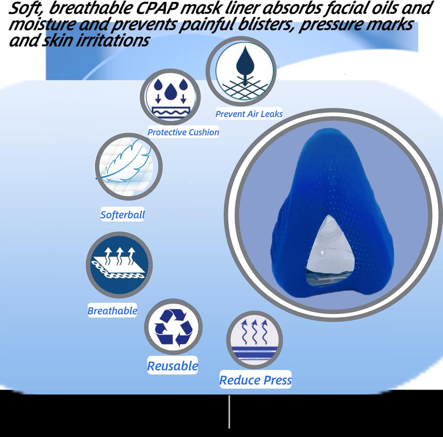4 Pack CPAP' Mask Liners, Covers for Seal Mask Cushion Comfort Silky CPAP' Mask Covers One Size Fit All Full Face Masks,Improve The Comfort of Wearing The Mask (Blue) - Image 2