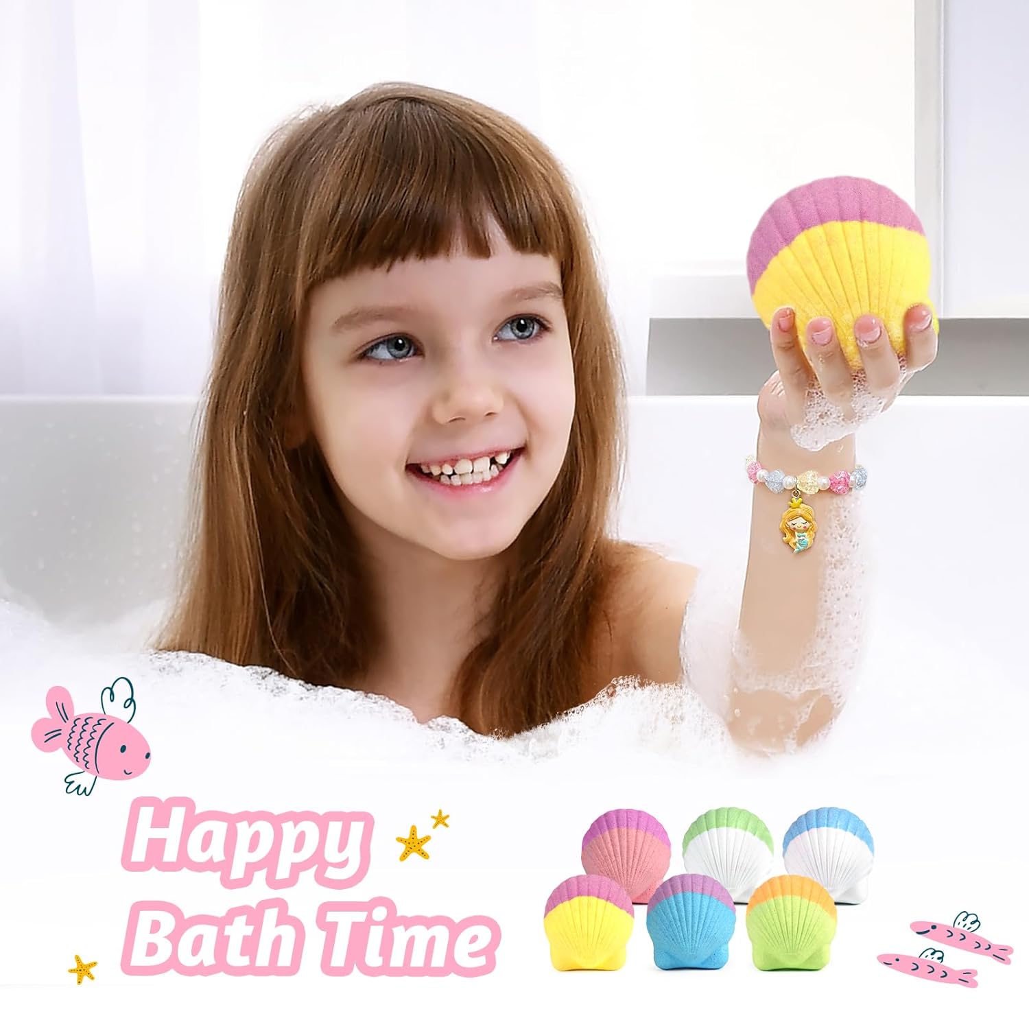 Bath Bombs for Kids with Surprise Inside, 6 PCS Natural Organic Bath Bombs for Girls & Toddlers Aged 3-12, Kids Bath Bombs Gift Set with Mermaid Bracelets Hair Clip Jewelry for Birthday Christmas - Image 5