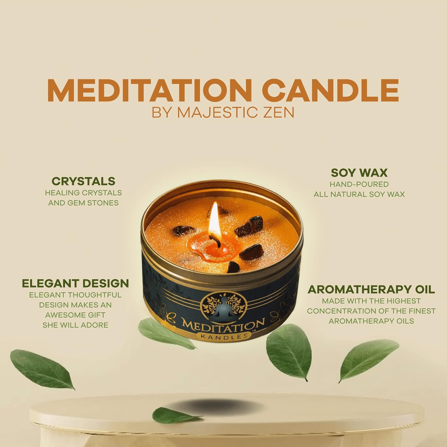 Majest Zen 4 Pack Natural Aromatherapy Meditation Candles with Crystals for Gifts - Image 4