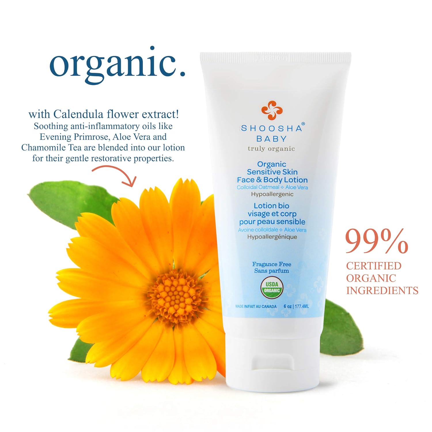 Shoosha Organic Baby Lotion 8 oz Fragrance-Free for Sensitive Skin - Image 4