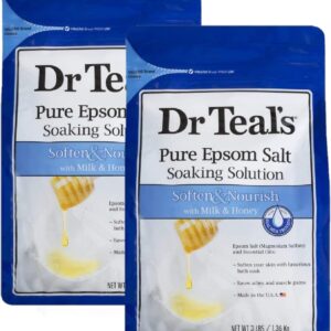 Dr. Teals Soften & Nourish with Milk & Honey Soaking Solution Gift Set (2 Pack, 3lbs ea.) - Pure Epsom Salt & Essential Oils Softens The Skin, Eases Aches & Muscle Pains - Relieve Stress at Home