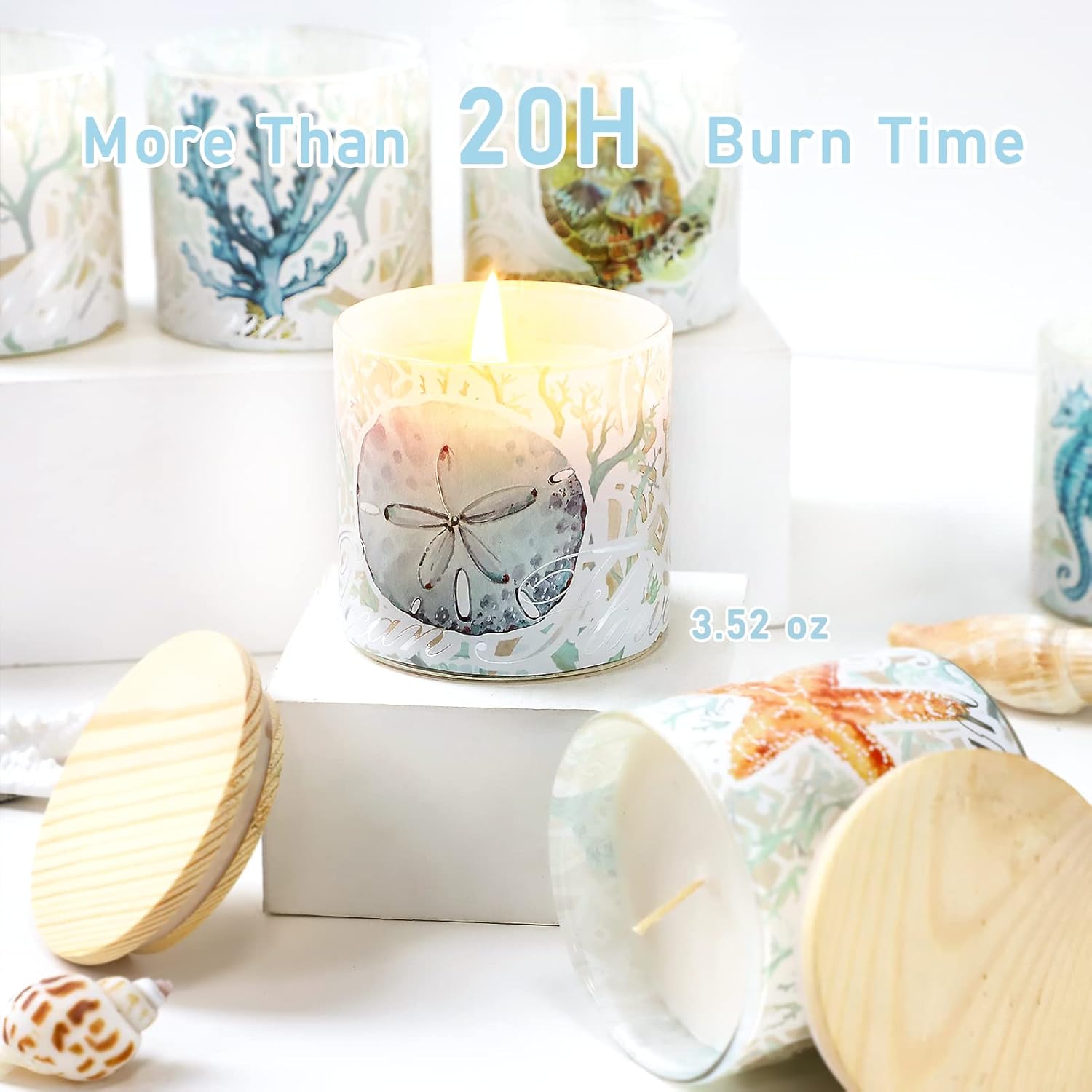 Jar Candles Scented with Lid Gift Set of 6 Ocean Theme Jar Different Fragrance Candles Soy Wax Aromatherapy Jar Candles Take Harsh Smells Away Candle for Home Scented Stress Relief and Relaxation - Image 4