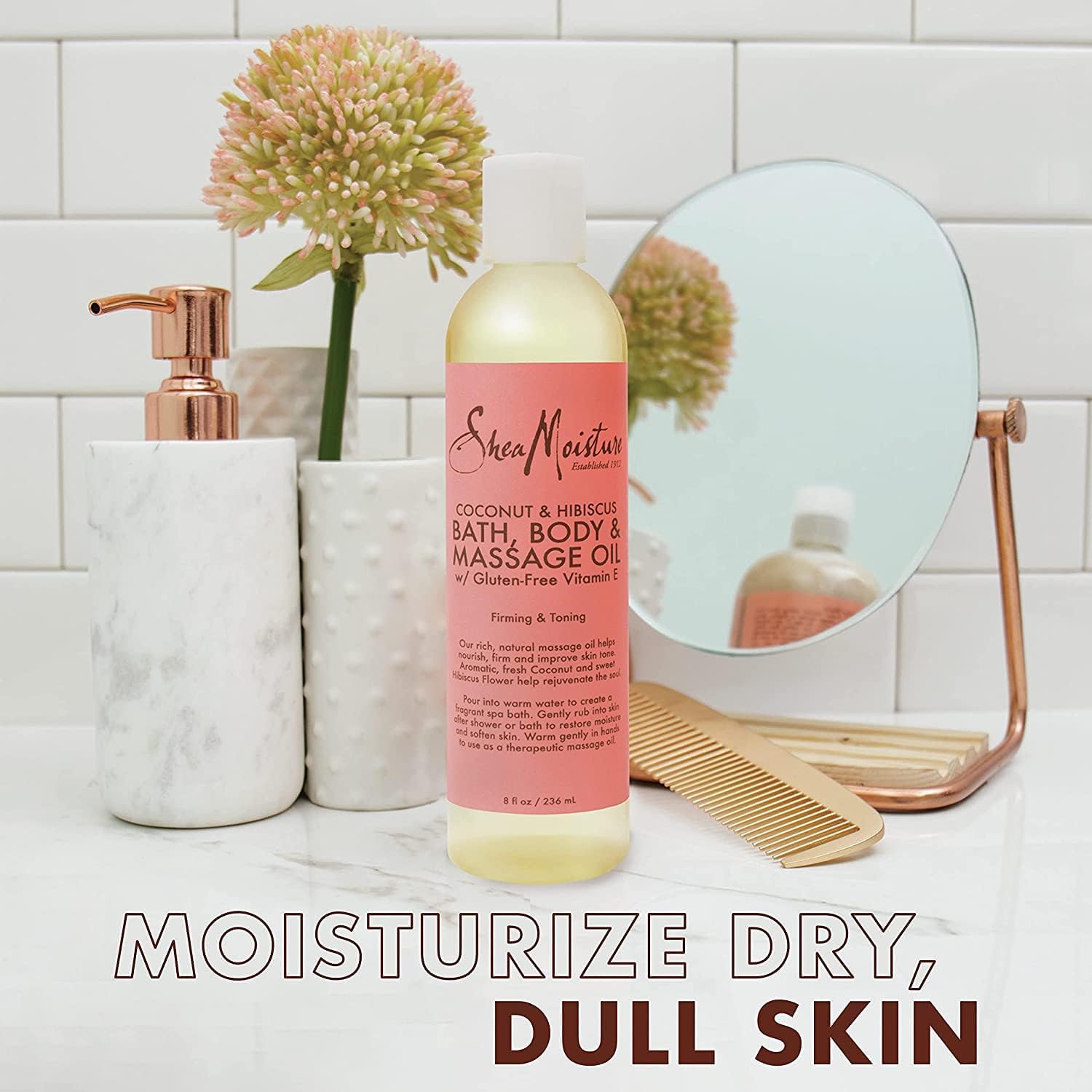 SheaMoisture Bath, Body & Massage Oil, Coconut & Hibiscus, 2-Pack – Illuminating Moisturizer for Dry Skin, 8 Oz Ea - Image 3