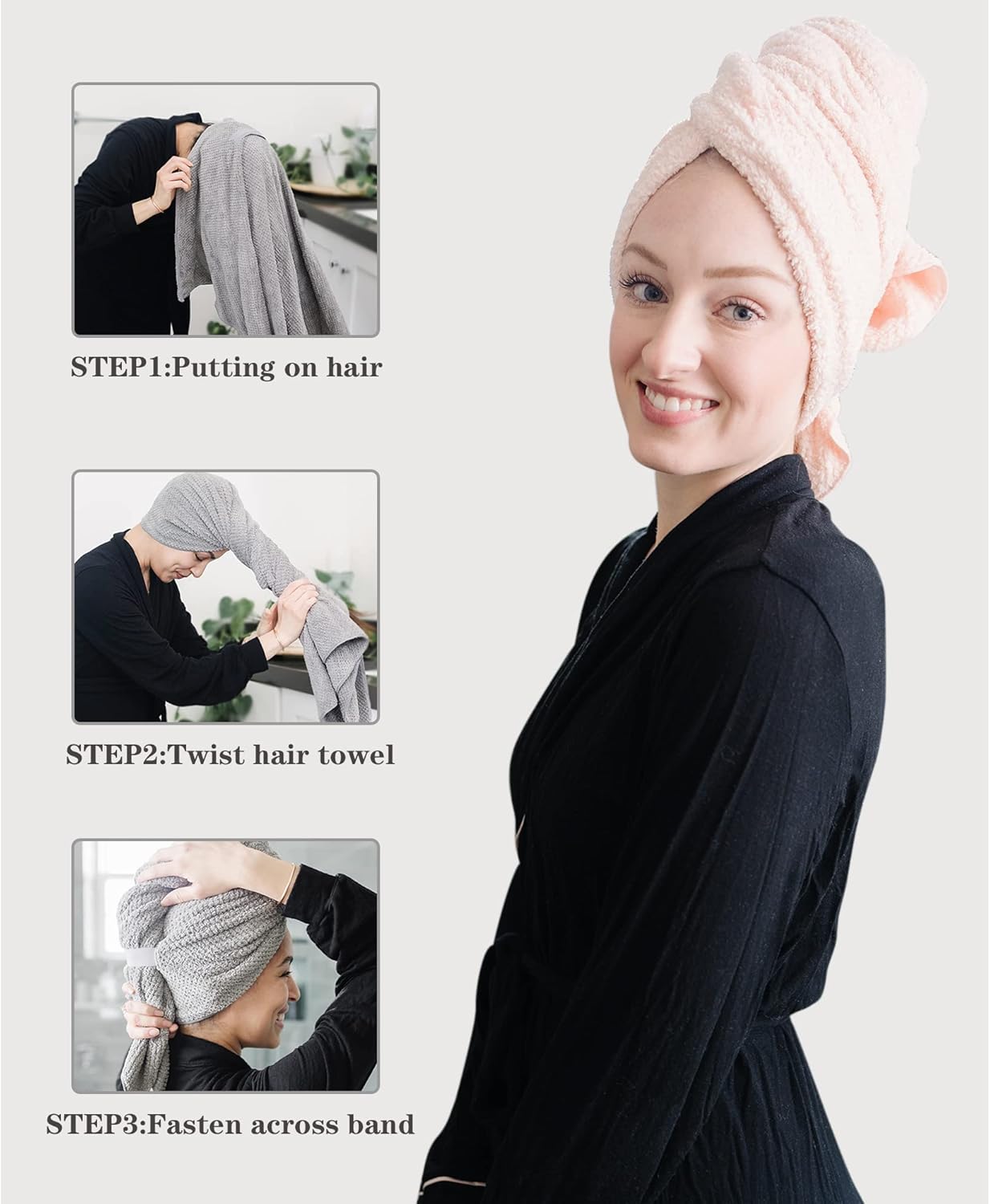 2 Packs Large Microfiber Hair Towels for Women, Super Absorbent & Quick Dry Hair Towel Wrap for Curly Hair Long & Short Hair- Anti-Frizz Hair Turbans for Wet Hair - 27.5''*39.4'' - Image 3