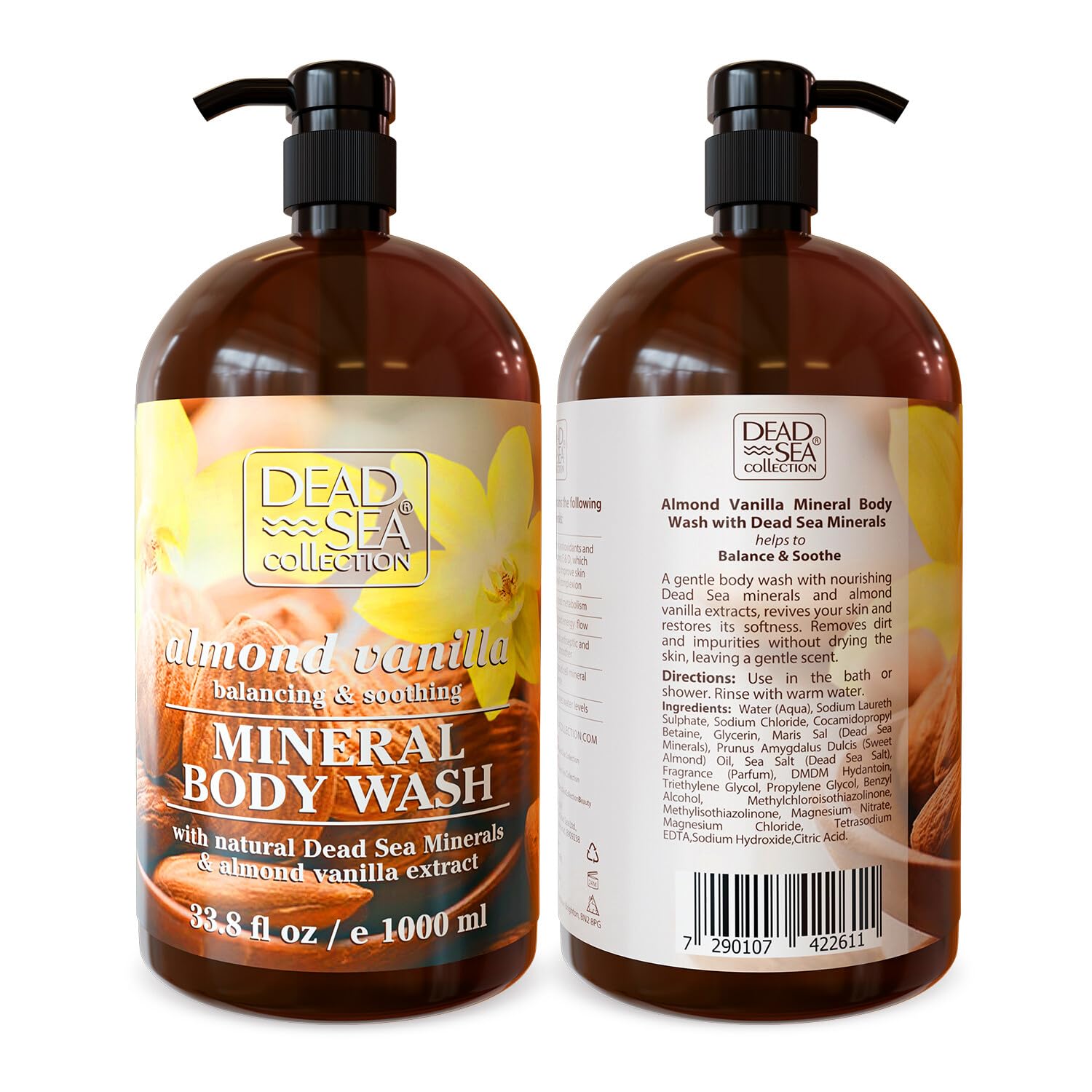 Dead Sea Collection Almond Vanilla Body Wash for Women and Men - with Pure Dead Sea Minerals and Sweet Almond Oil - Cleanses and Moisturizes Skin (33.8 fl. oz) - Image 5