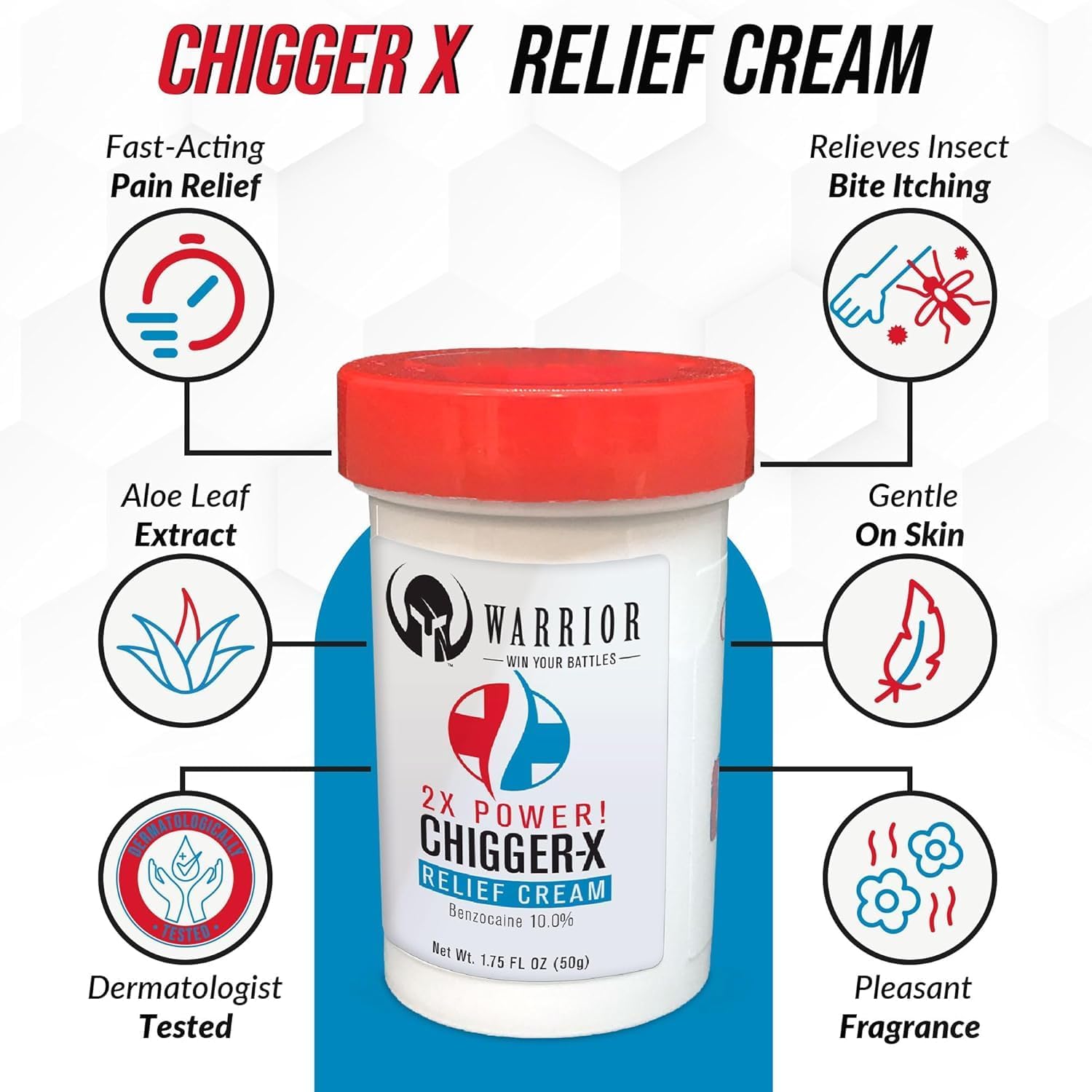 Warrior Chigger 2X Anti Itch Cream 1.75 OZ with 10% Benzocaine for Bug Bites - Image 2