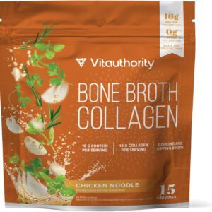 Vitauthority Bone Broth Collagen Delicious Chicken Noodle Flavored - Packed with 16g of Protein & Types I, II, III - Nourishes Skin, Hair, Nails, Joints, & Gut - Beef BoneBroth