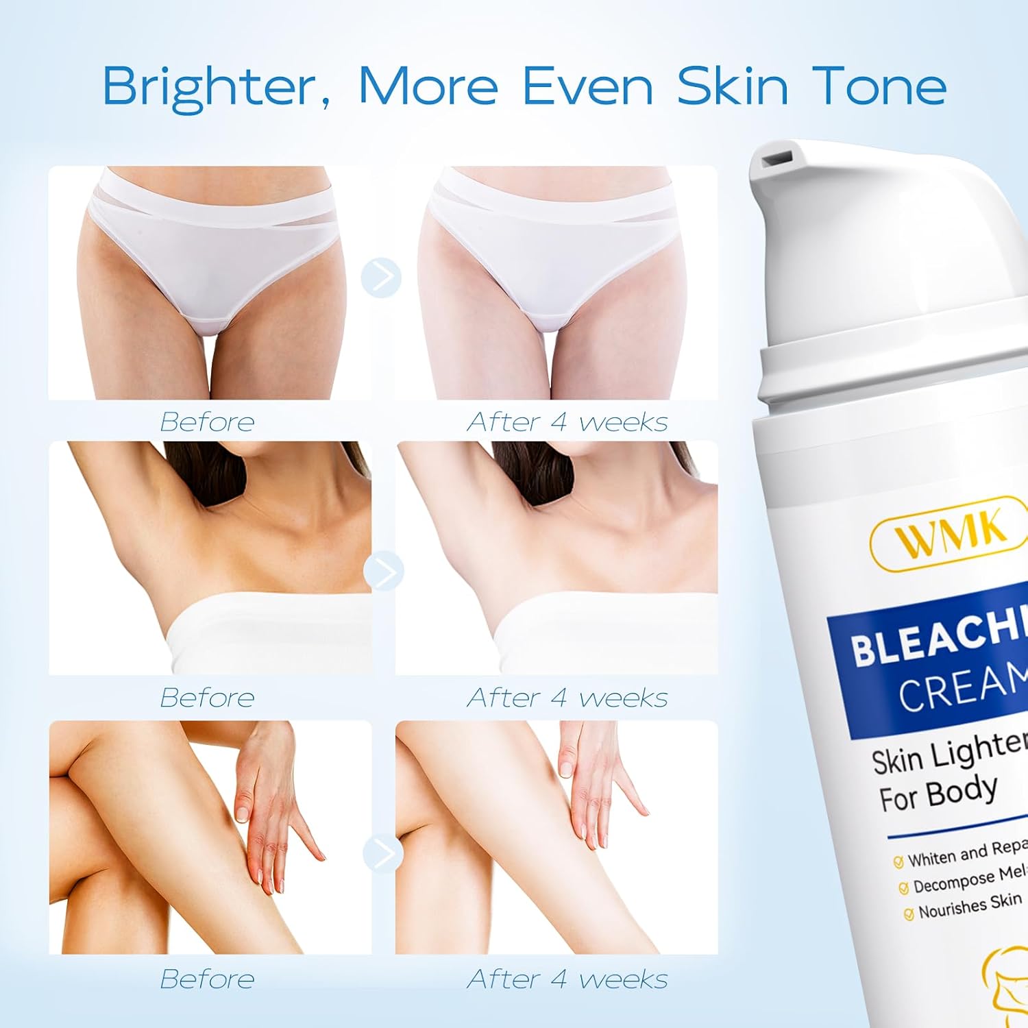 WMK Skin Lightening Cream for Intimate Areas - 80ml (2.7 fl oz) Bigger Size | Vitamin C Dark Spot Remover for Underarms, Knees, Elbows & Bikini Line - Image 2