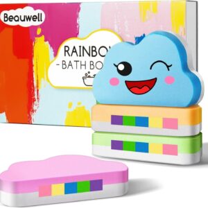 Rainbow Bath Bombs Gift Set, Handmade Organic 4 Pcs Bath Bombs for Kids Girls, Natural Kids Bubble Bath Fizzy, Mothers Day Gifts for Mom, Her, Women