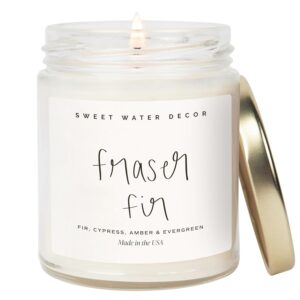 Sweet Water Decor Fraser Fir Candle - Evergreen, Cedar, Winter Holiday Scented Soy Christmas Candles for Home - 9oz Clear Jar, 40 Hour Burn Time, Made in the USA