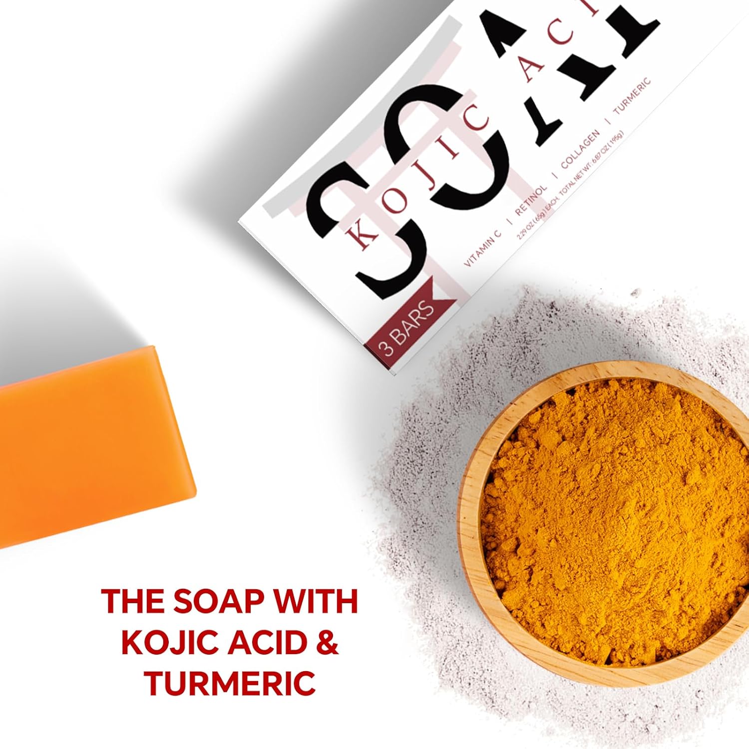 Kojic Acid Soap, Turmeric Soap Bar for Dark Spots, Fresh Citurs Scent, Gentle for Face and Body with Vitamin C, Shea Butter, Retinol, Olive Oil, Collagen (3 PACK) - Image 5