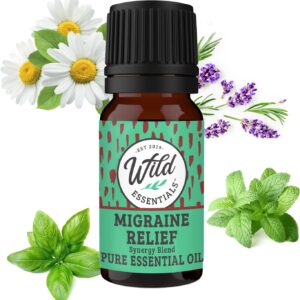 Wild Essentials Migraine Relief 100% Pure Essential Oil Synergy Blend 10ml, Formula for migraine Headaches, Tension, Congestion, stuffy Nose, Cold, M-Grain, Made in USA