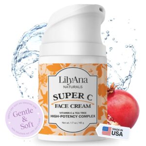 LilyAna Naturals Face and Neck Moisturizer for Women and Men - Moisturizer Face and Neck Cream for Dry Skin and Dark Spot Brightening (Super C, 1.7oz)