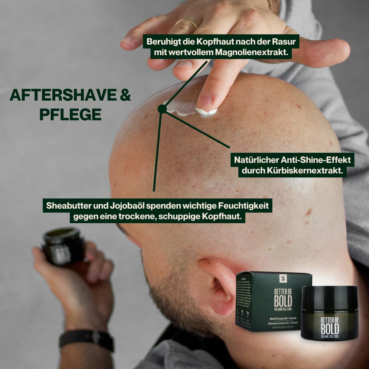 Nourishing bald cream (0-3 mm) with matte effect. Absorbs quickly. Fresh fragrance. Soothing skin after shaving thanks to magnolia extract. Natural and vegan. Made in Germany - Image 3