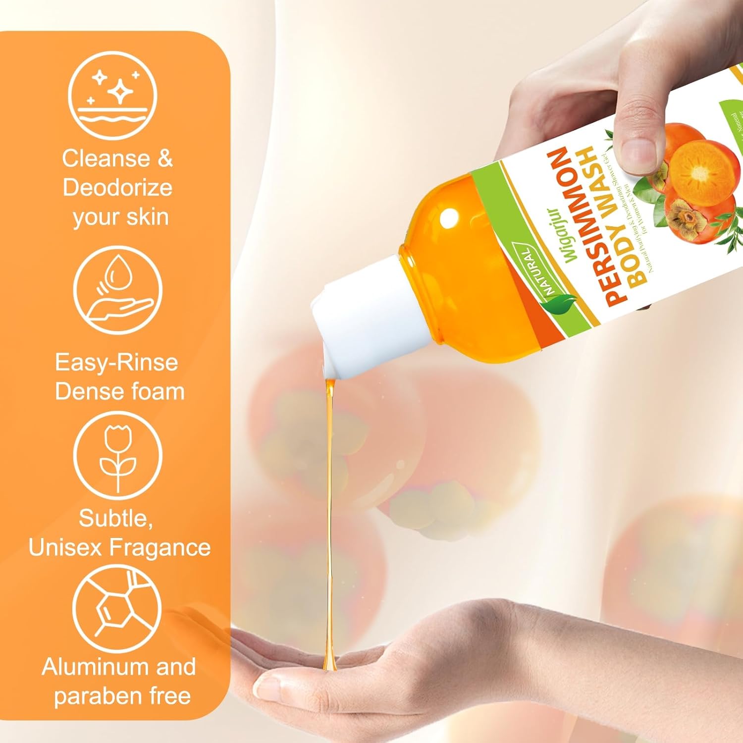 Persimmon Body Wash for Strong Body Odor, Nonenal Eliminator Purifying & Deodorizing with Natural Persimmon & Green Tea Extracts - Image 6