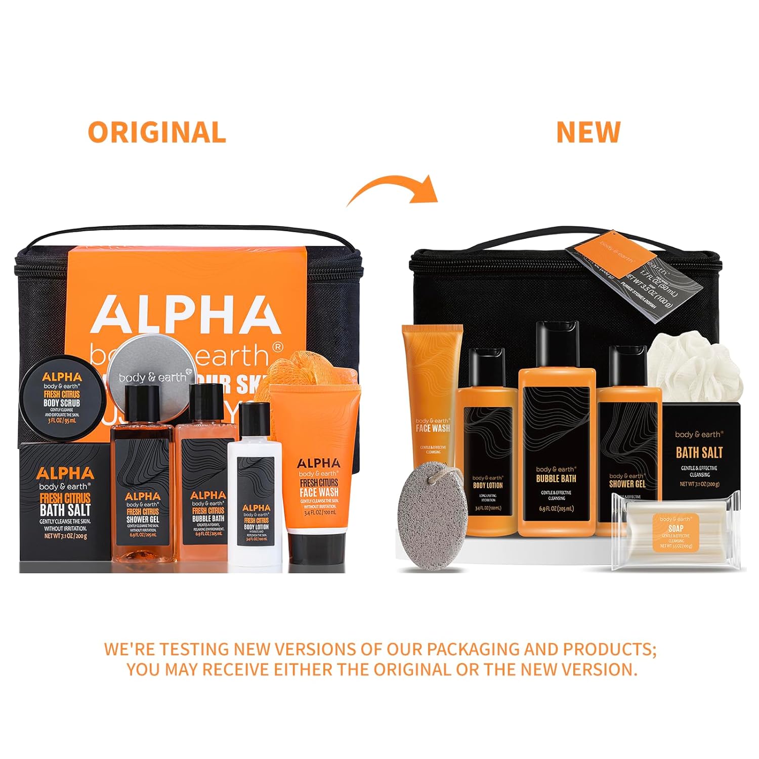 Men's Citrus Scented Bath and Body Gift Set with Lotion, Wash, Gel, Bubble Bath, Loofah - Image 2