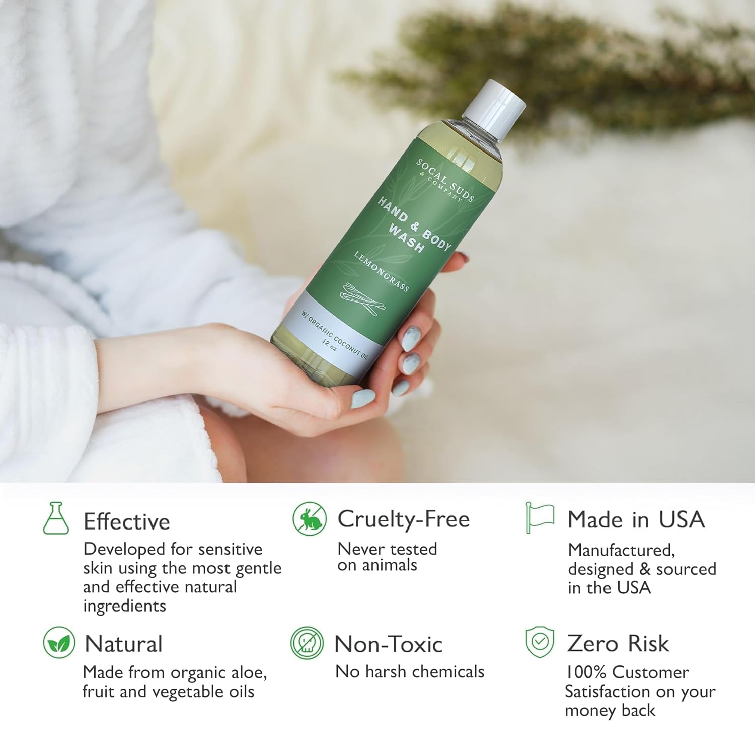 SoCal Suds & Company - 12oz Thick Organic Castile Soap Liquid Lemongrass, Hand & Body Wash for Men & Women, Made w/Organic Oils & Coconut Oil, Perfect Bath Essentials, Gentle Soap for All Skin Types - Image 5