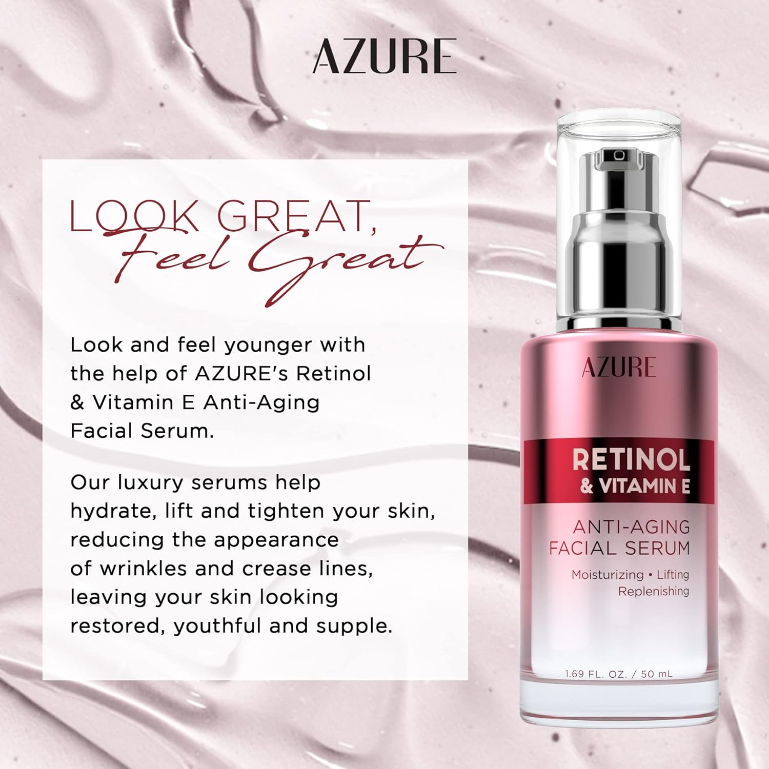Azure Cosmetics 1.69 fl oz Retinol Vitamin E Face Serum Dermatologist Tested Anti Aging K-Beauty - Image 3