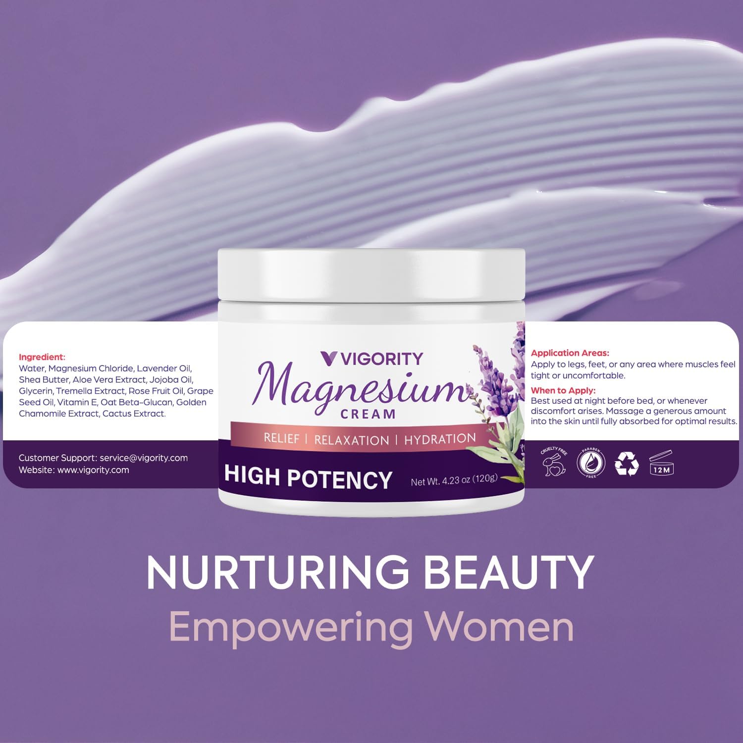 Vigority Soothing Magnesium Cream for Sleep and Leg Cramps with Lavender Shea Butter 4.23 oz - Image 6