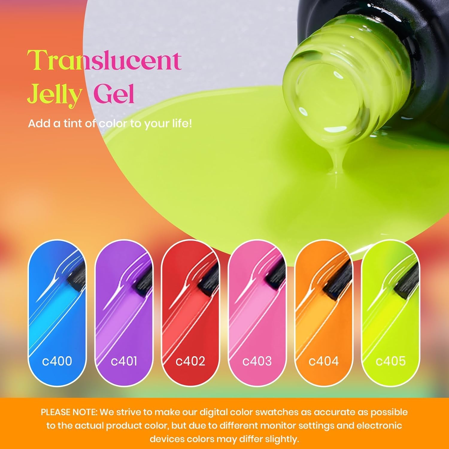 Beetles 6-Color Summer Neon Jelly Gel Nail Polish Set for Women Sheer UV Manicure - Image 3