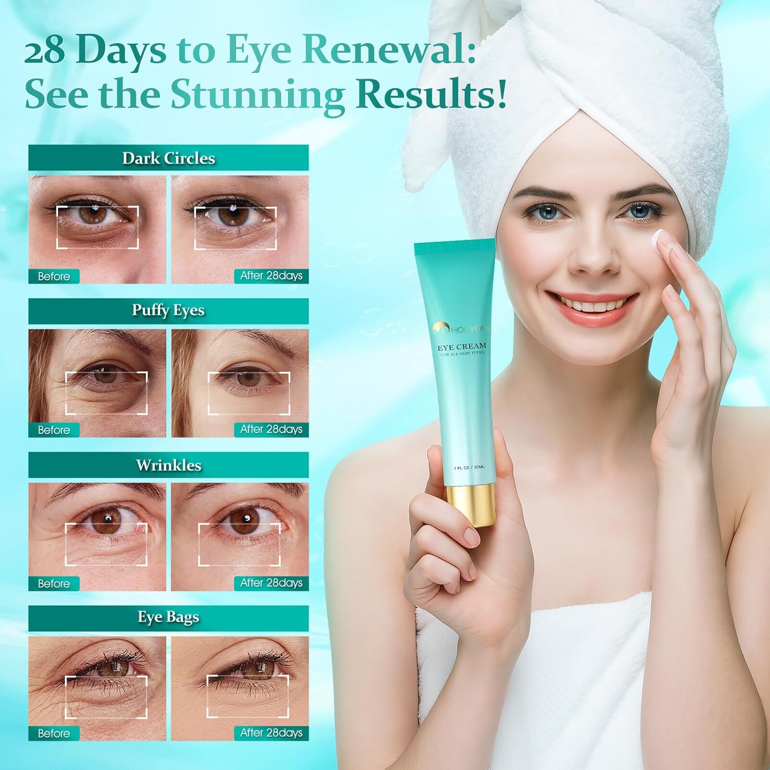 Retinol Under Eye Cream - Anti Aging Eye Cream for Eye Bags, Dark Circles, and Fade Wrinkles, Fine Lines Skin Care Treatment for Women and Men, (1 Fl Oz) - Image 3