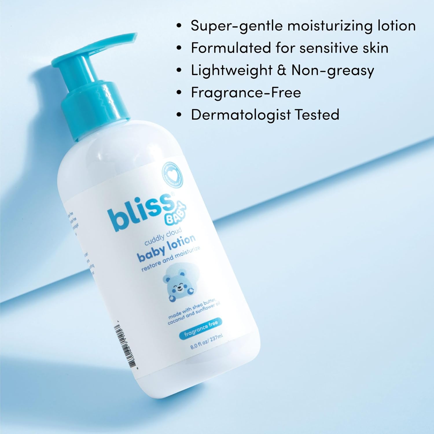 Bliss Baby Lotion, Premium & Fragrance-Free, For Dry & Sensitive Skin, Hydrating Daily Lotion - For Babies, Kids & Adults, Vegan, Hypoallergenic, Dermatologist Tested, Clean & Gentle, 8 fl oz. - Image 4