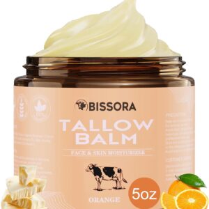 Beef Tallow for Skin, Organic Grass-Fed Beef Tallow Balm with Raw Honey & Jojoba Oil - Whipped Moisturizer for Face & Body - All-Natural Skin Care for Soft, Hydrated Skin (5 OZ, Orange)