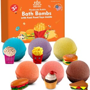Bath Bombs for Kids Set with Toys Surprise Inside for Kids | Fast Food Toys Surprises Inside - Safe Bath Fizzies for Sensitive Skin and Quality Toys Make Your Kids Happy - Handmade in USA