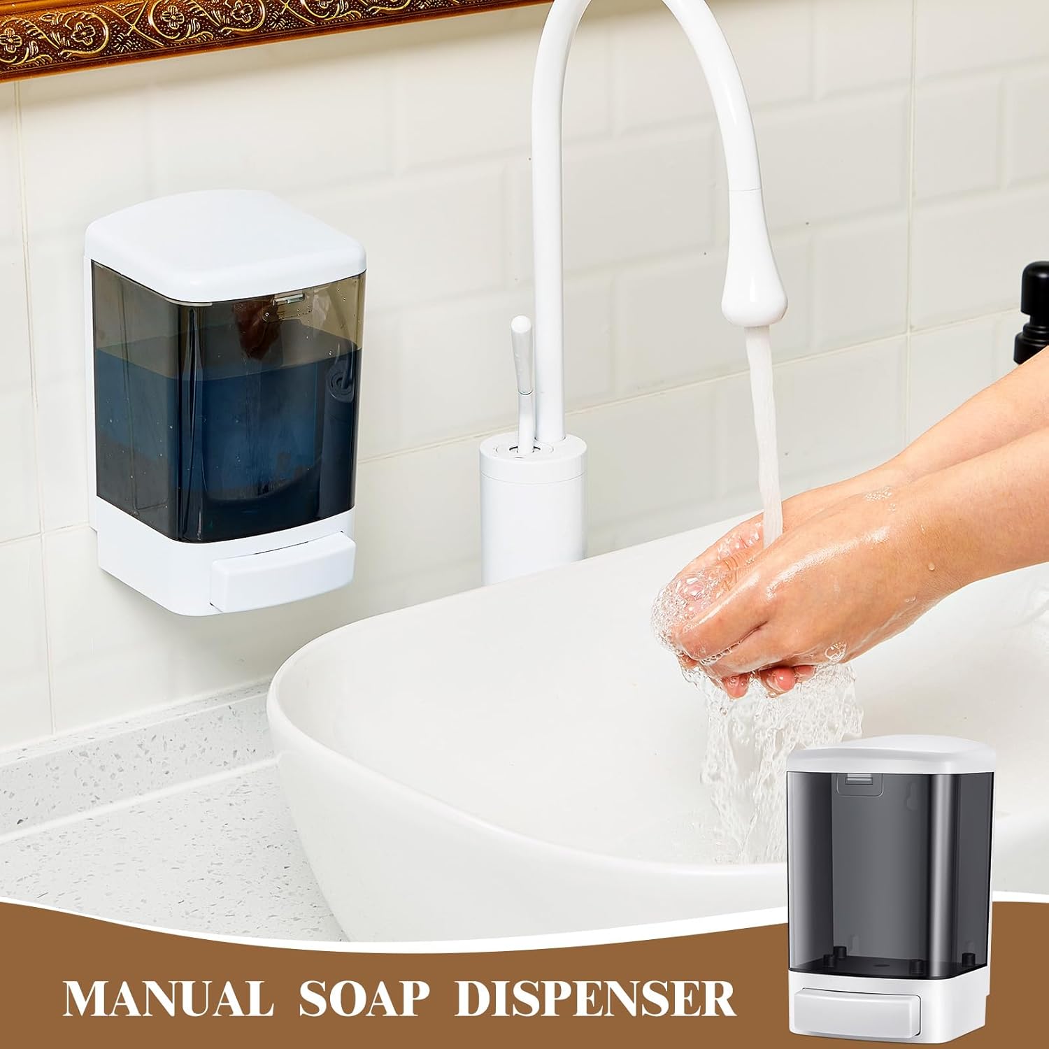 Hushee Wall Manual Soap Dispenser 33. 8oz/1000ml Plastic Refillable Hand Soap Dispenser Household Commercial for Liquid Containers Kitchen Hotel Restaurant Bathroom Shower Shampoo Gel(Black) - Image 4