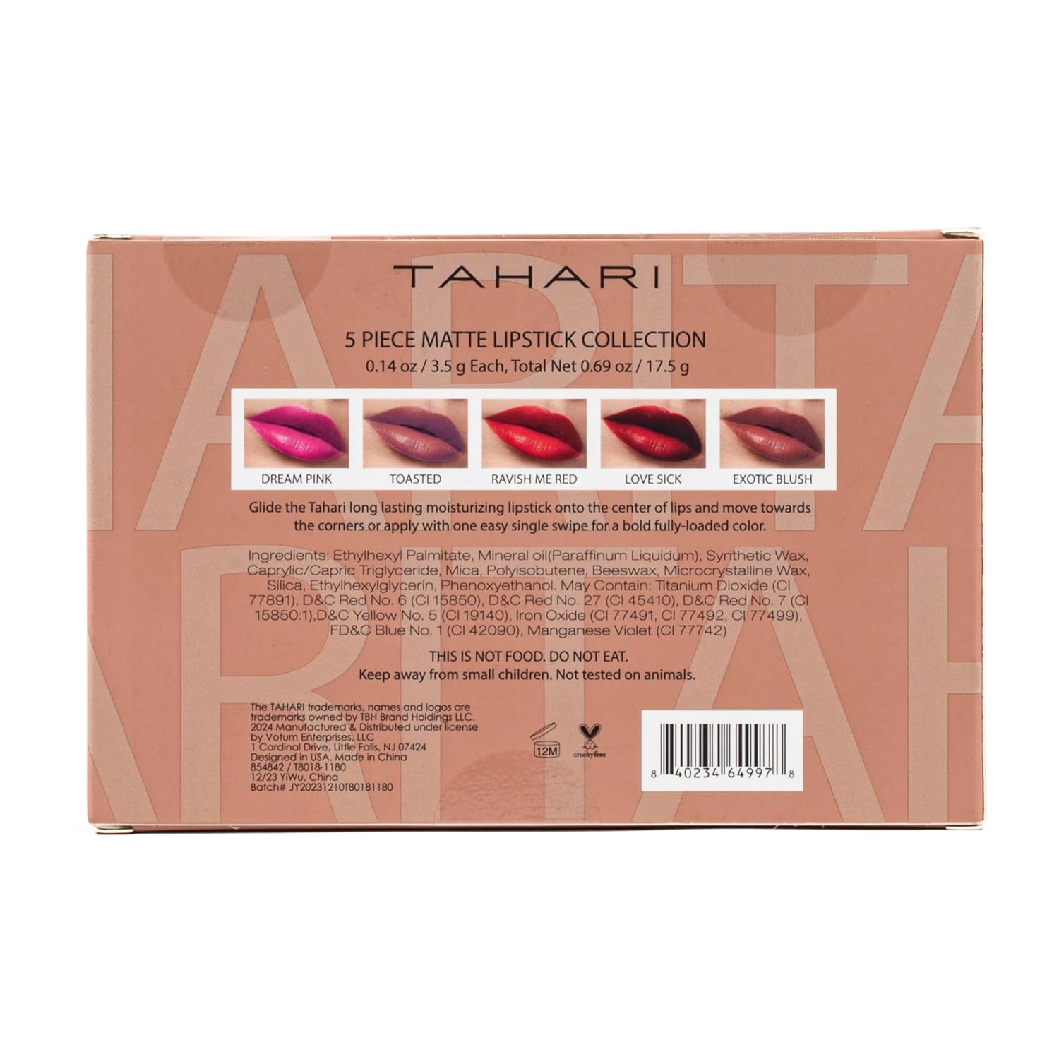 VOTUM Tahari 5-Piece Nude Lipstick Set Matte Cream Pearl Finishes New Condition - Image 7