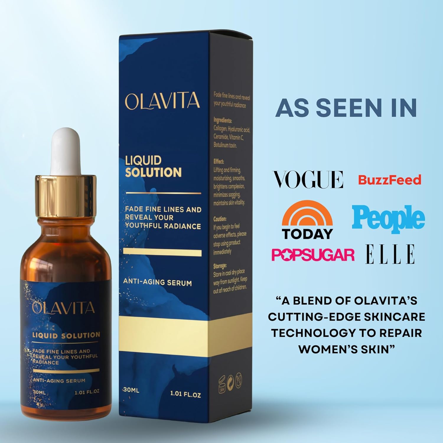 Original Olavita™ Liquid Solution Anti-Aging Face Serum – Reduces Fine Lines, Wrinkles & Dark Spots – Supports Collagen Production, Balances Oils & Improves Skin Elasticity for Radiant, Even Skin Tone - Image 8