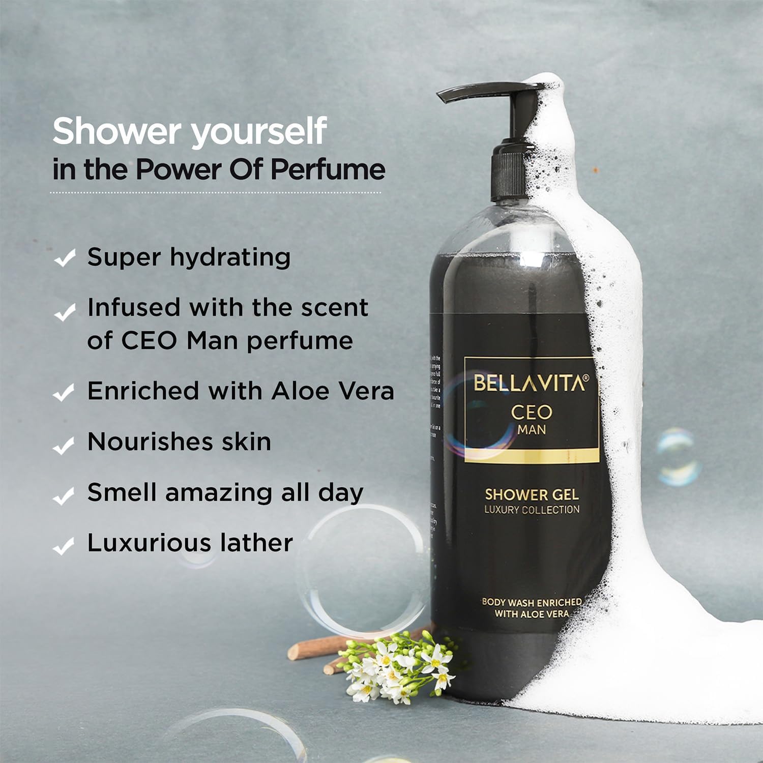 Bella Vita Luxury CEO MAN Body Wash Refreshing Shower Gel for Deep Cleansing, Hydrating & Moisturising Skin with Aloe Vera & Charcoal Powder 500 Ml - Image 4
