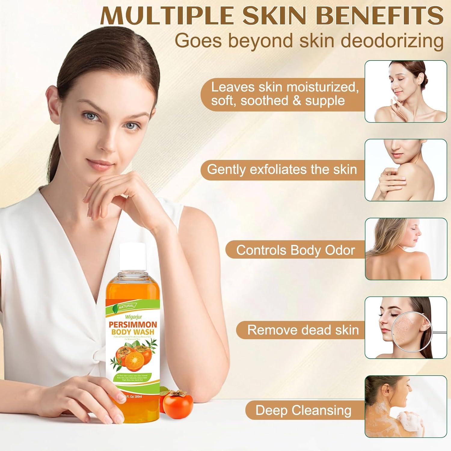Persimmon Body Wash for Strong Body Odor, Nonenal Eliminator Purifying & Deodorizing with Natural Persimmon & Green Tea Extracts - Image 3