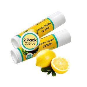 Organic Lip Balm - 70% Jojoba Oil with Beeswax - No Fillers or Additives - Moisturizes Dry Lips - Unflavored, & Travel-Ready - 2-Pack - 0.15 oz/4.6 gm - Lemon Scent