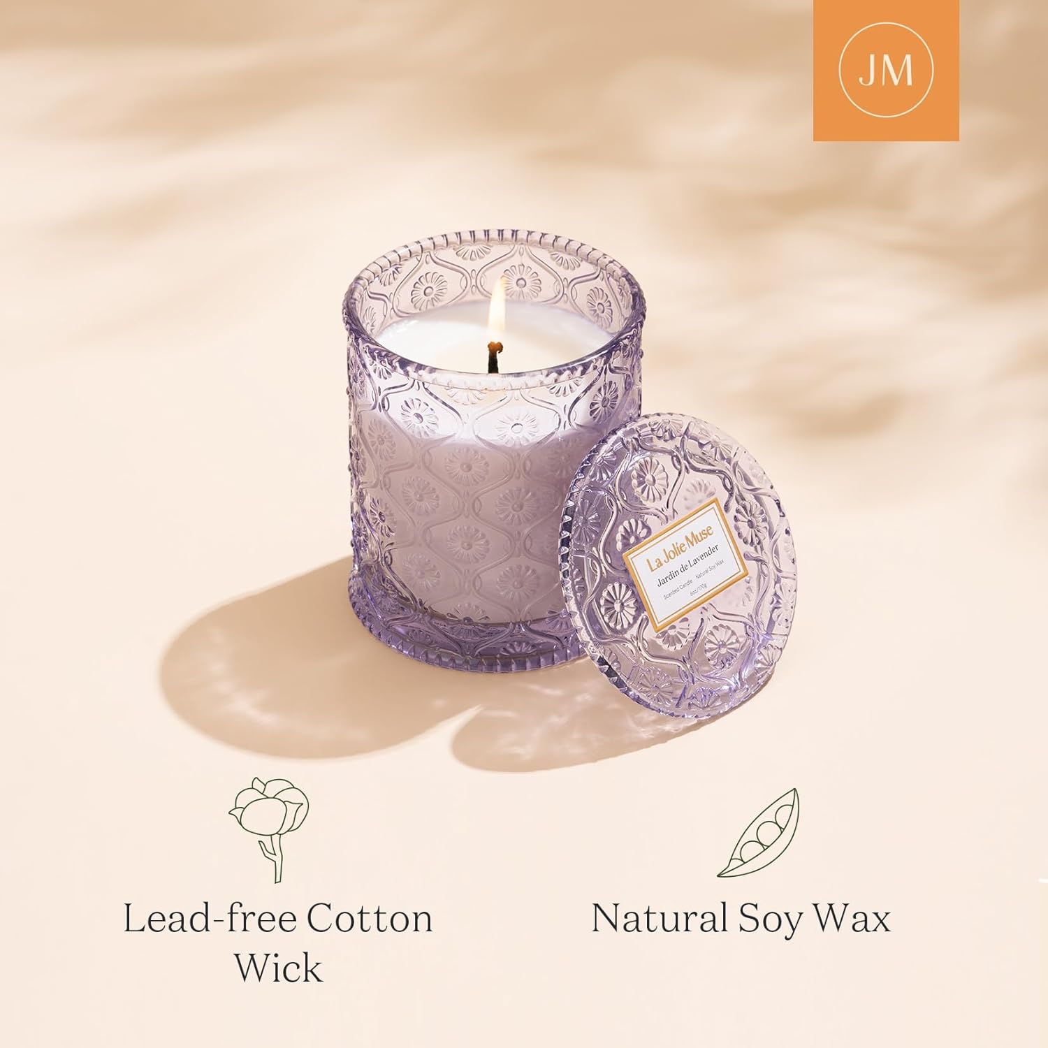 LA JOLIE MUSE Lavender Lilac Jardin de Lavender Scented Coconut Candle 6 Oz 40 Hour Burn - Image 3