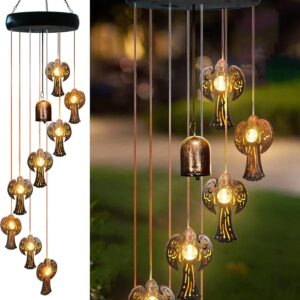 Solar Angel Wind Chimes Outdoor,Solar 8 LED Angel Wind Chimes for Outside,Hanging Lights Warm LED,Outdoor Angel Decor,Angel Gifts for Wife Mother Grandmom Christmas