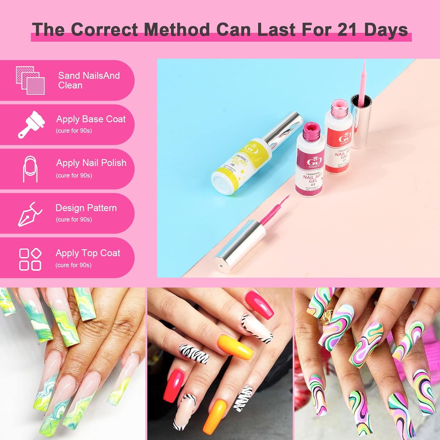 12 Colors Nail Art Polish Gel Liner Kit Black White 8ml with Brush - Image 7