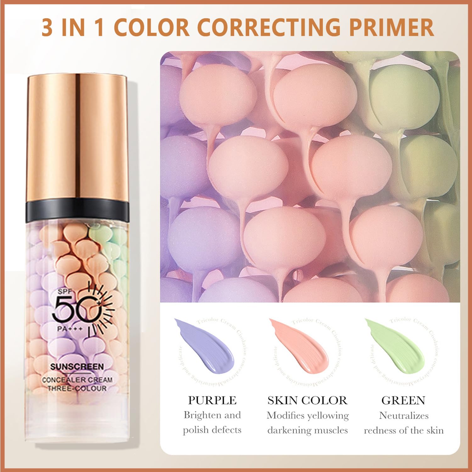 Firstfly Color Correcting Makeup Primer SPF 50 30ml Moisturizer with Brush - Image 8
