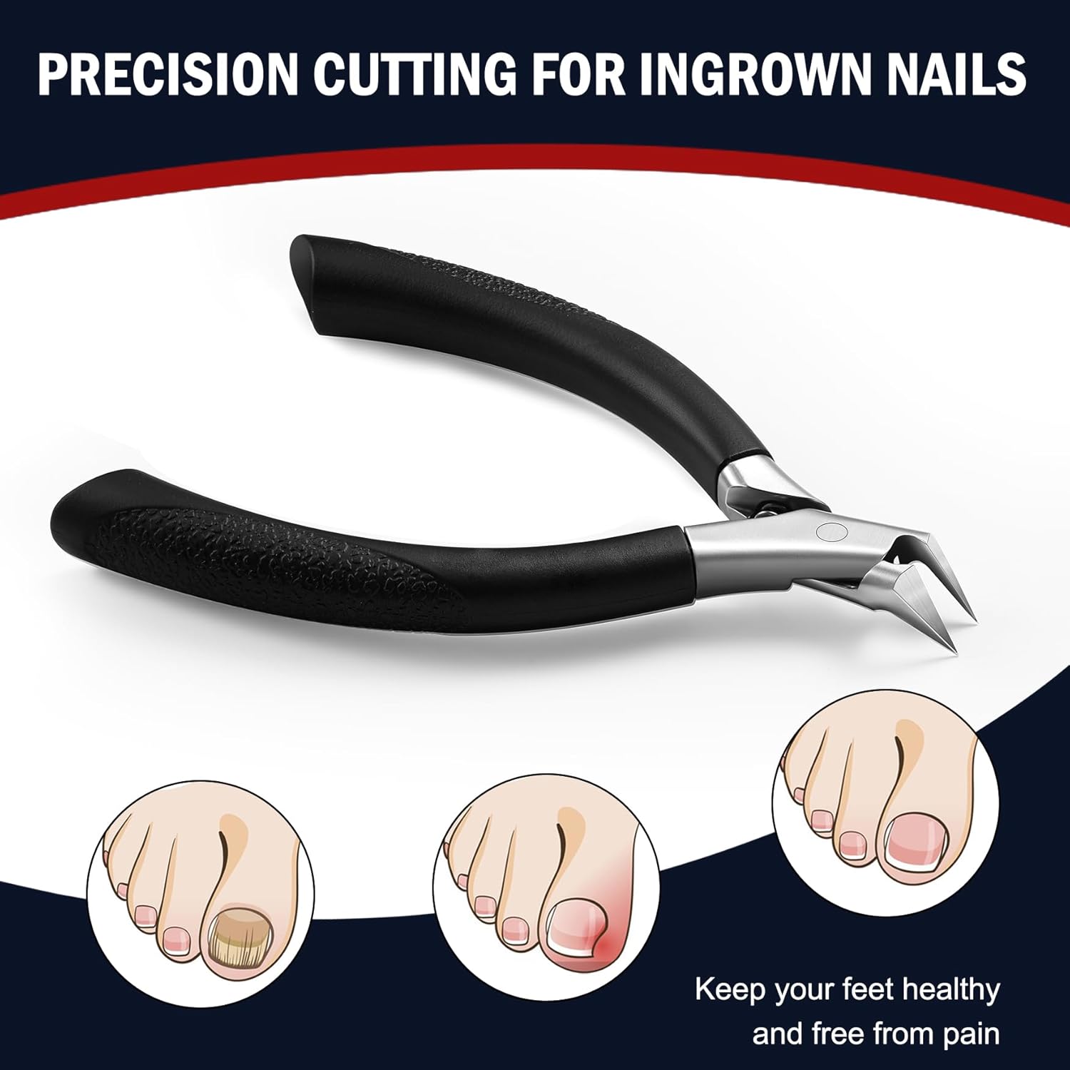 FVION Toenail Clippers for Ingrown Toenail, Straight Nail Clippers for Ingrown Toenails, Professional Ingrown Toenail Treatment for Adults, Seniors, Men and Women (Black) - Image 3